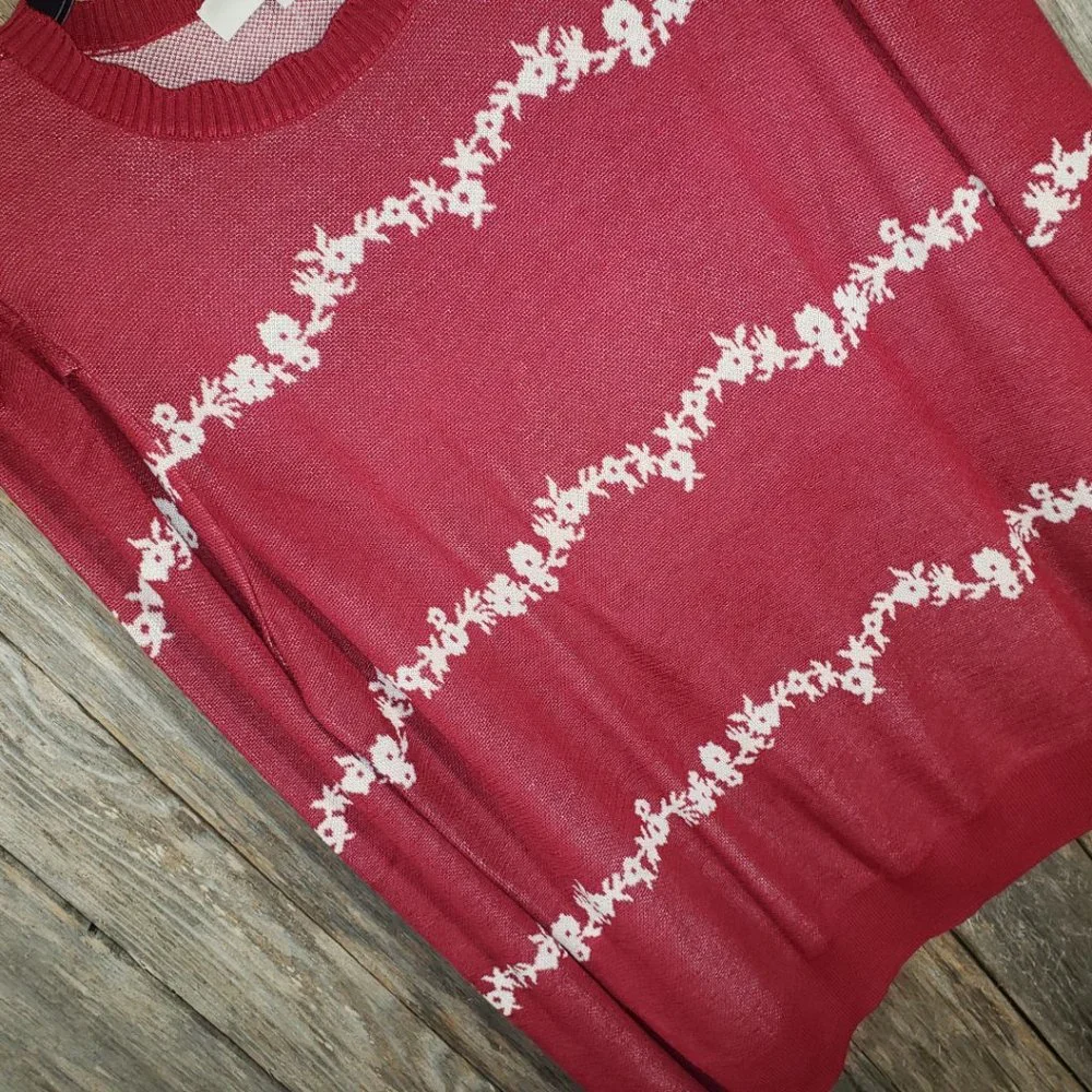 NEW Loft XL Pink Floral Puff Sleeve Sweater Cottage Coquette Twee Boho Whimsy‎